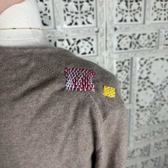 Classiques Entier Brown Tan Patchwork Soft 100% Cashmere Button Up Cardigan Sz L - Picture 7 of 8